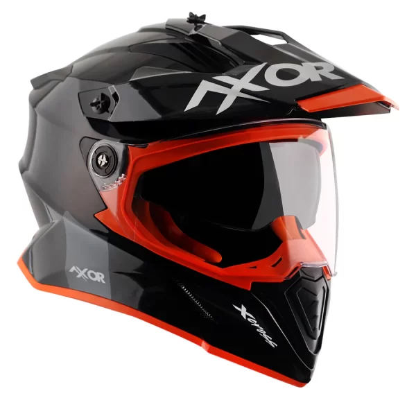 Axor X-Cross Dual Visor Helmet - Gloss Black Orange - Image 7