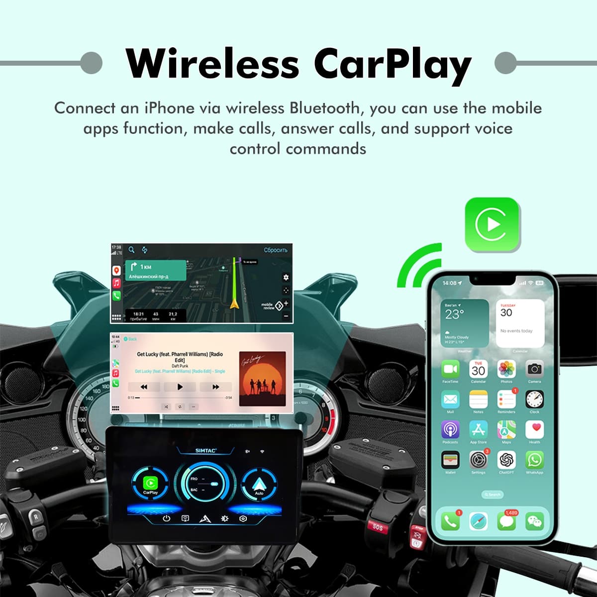 Simtac Motorcycle GPS CarPlay & Android Auto System – M2 - Image 4